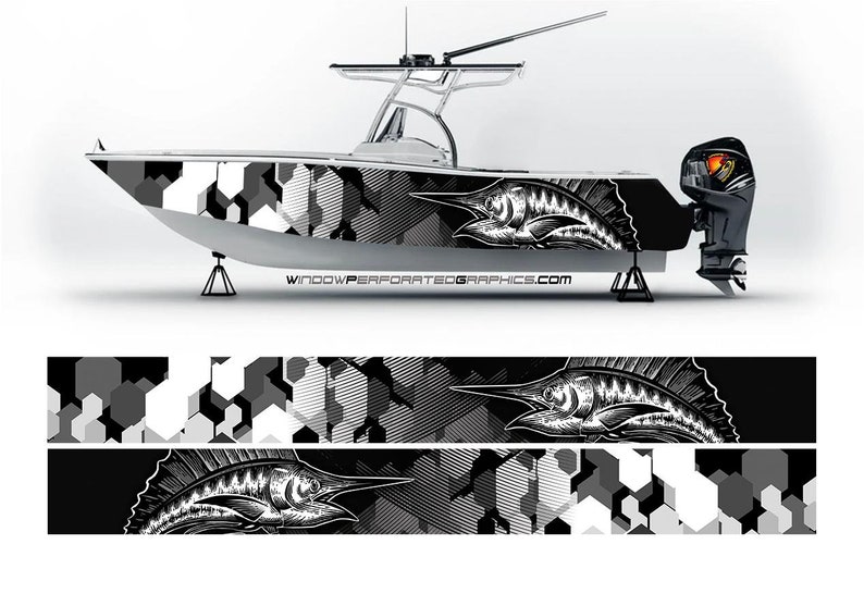 Vinil Barco Wrap, Marlin Fish  - Fishing Boat Trailer avaliação e preço